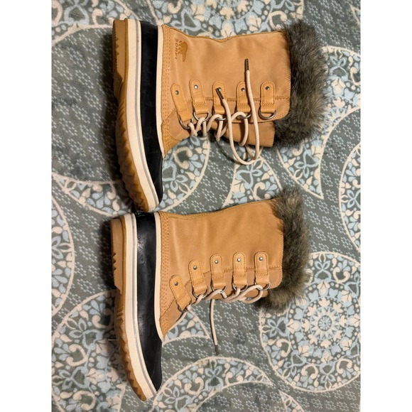 NWOT Sorel Joan of Arctic Waterproof Snow Boots Faux Fur Tan Black Women's 8.5 - Picture 5 of 9